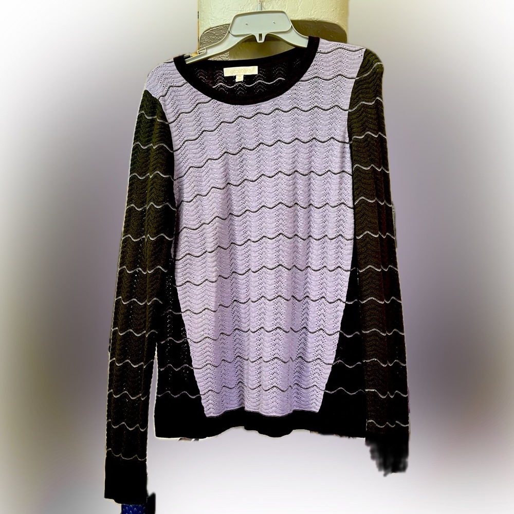 ETCETERA by Carlisle pattern sweater, pre owned purple, lavender & olive size m